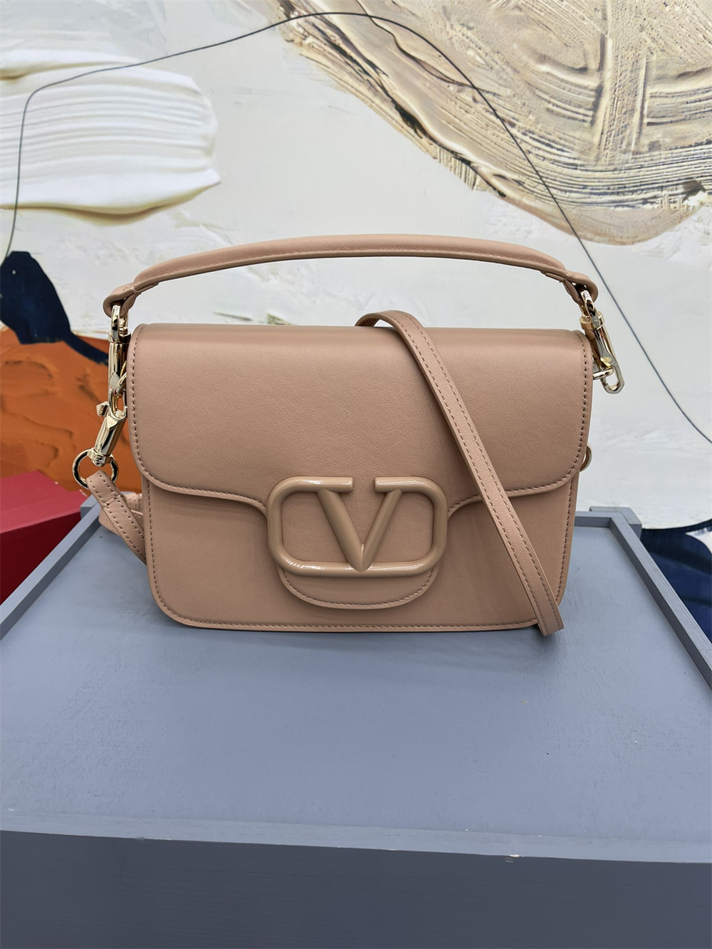 va*t*no GARAVANI LOCÒ CALFSKIN SHOULDER SMALL BAG ROSE CANNELLE 22 x 16  x 7 cm