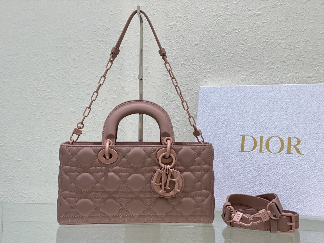 D*0r SMALL LADY D-JOY BAG Ultramatte Pink Cannage Calfskin