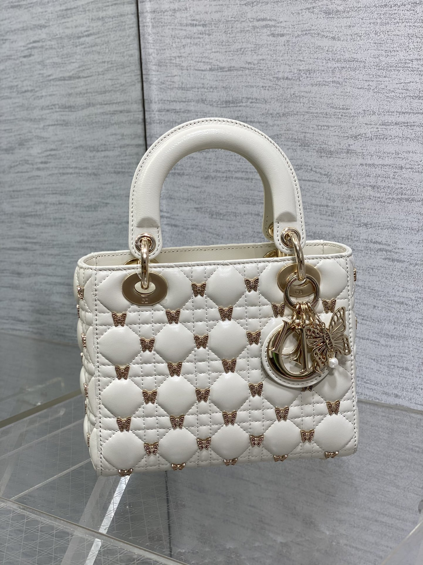 SMALL LADY D*0r White with Butterfly Studs