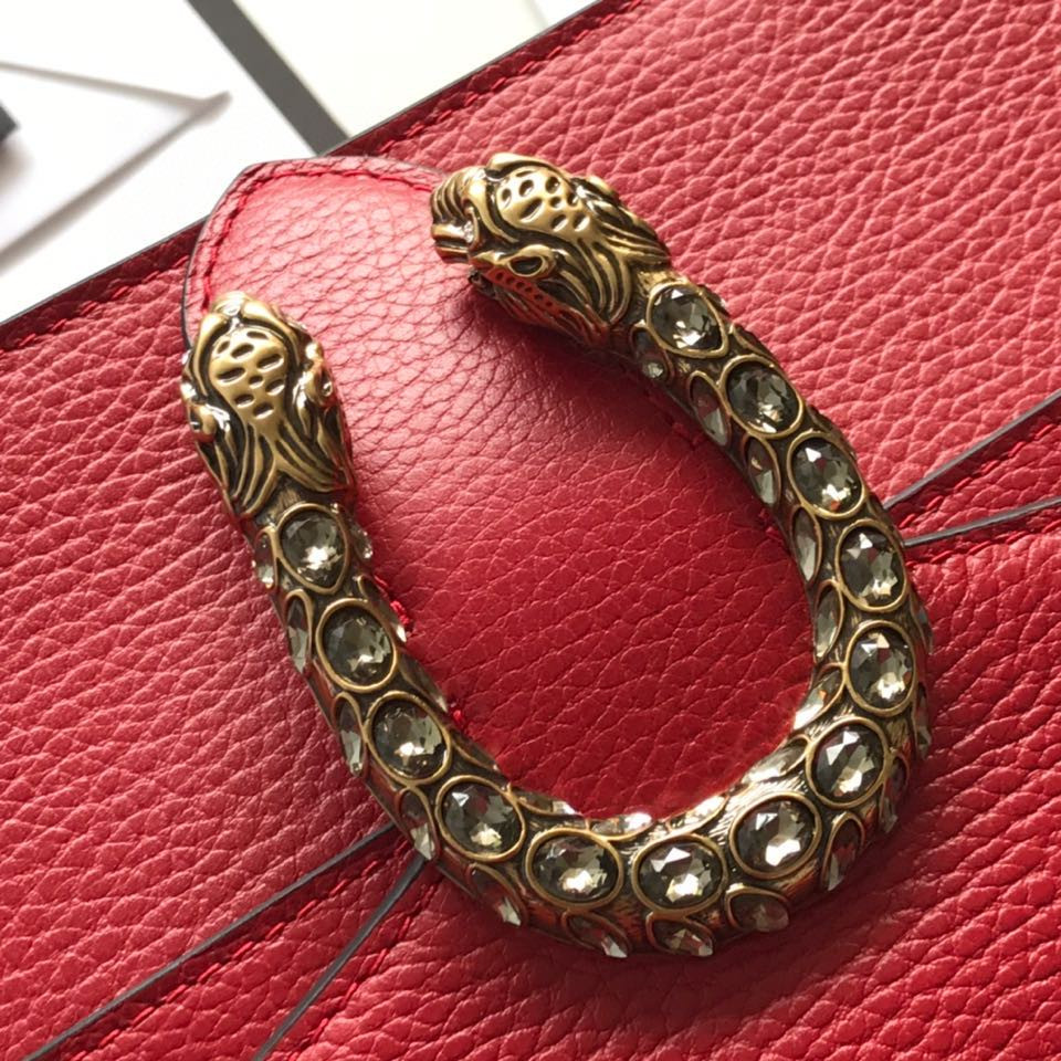 G*u*i DIONYSUS LEATHER SMALL RECTANGULAR BAG RED 28x17x9cm