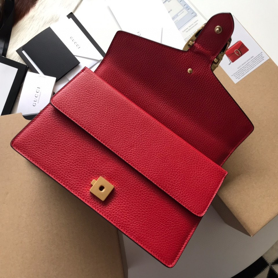 G*u*i DIONYSUS LEATHER SMALL RECTANGULAR BAG RED 28x17x9cm