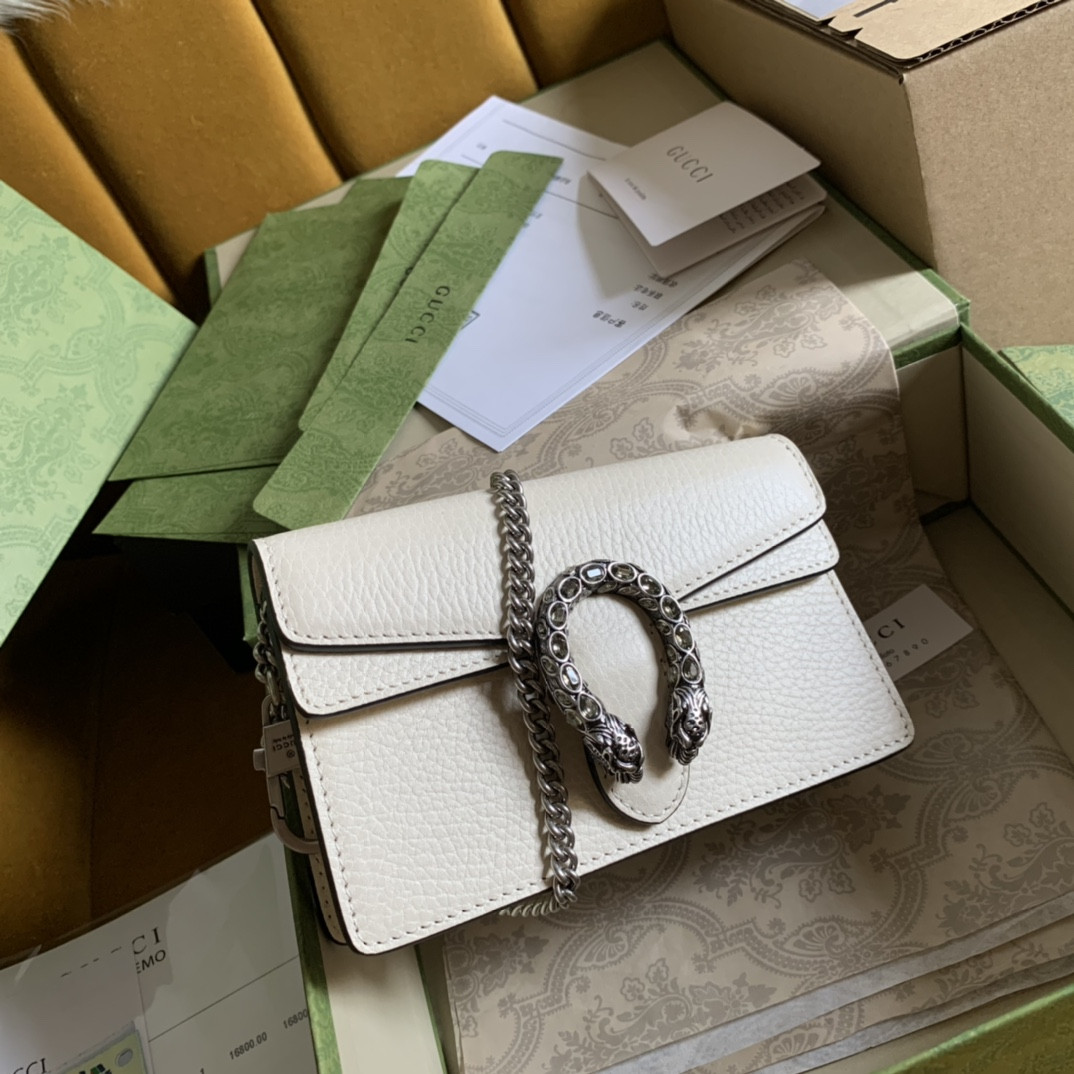 G*u*i DIONYSUS LEATHER S*pER MINI BAG WHITE 6.5"Wx3.9"Hx1.6"D