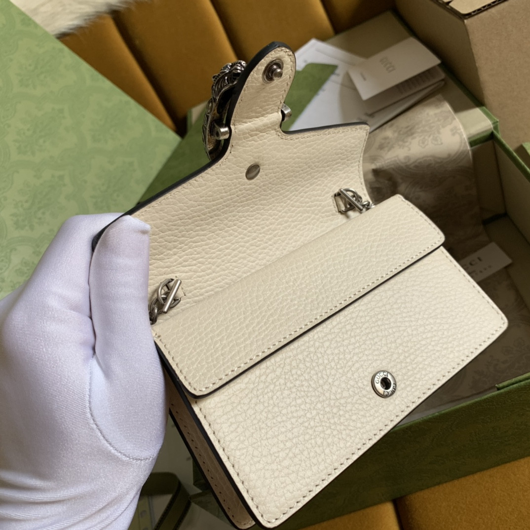 G*u*i DIONYSUS LEATHER S*pER MINI BAG WHITE 6.5"Wx3.9"Hx1.6"D