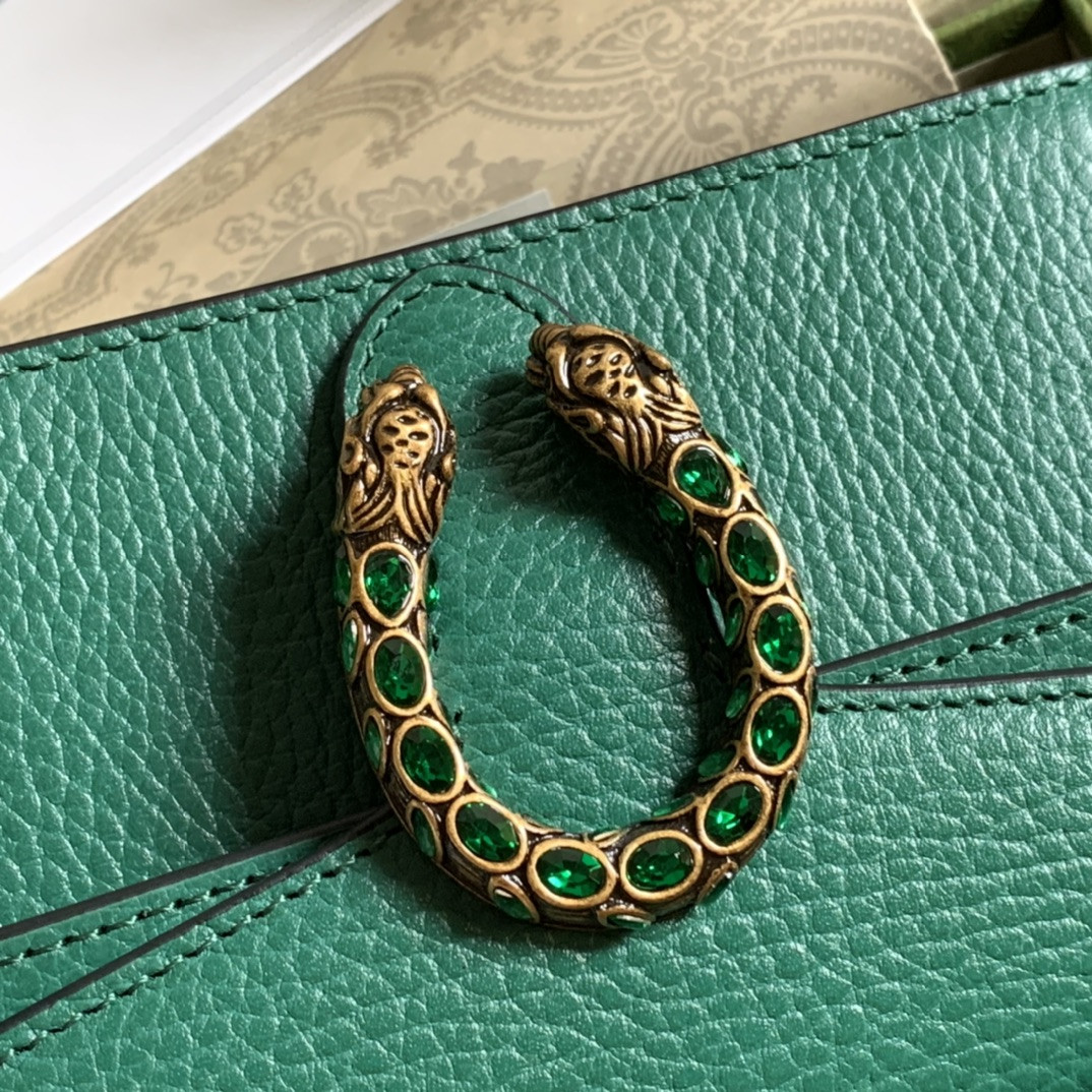 G*u*i DIONYSUS LEATHER S*pER MINI BAG GREEN 6.5"Wx3.9"Hx1.6"D