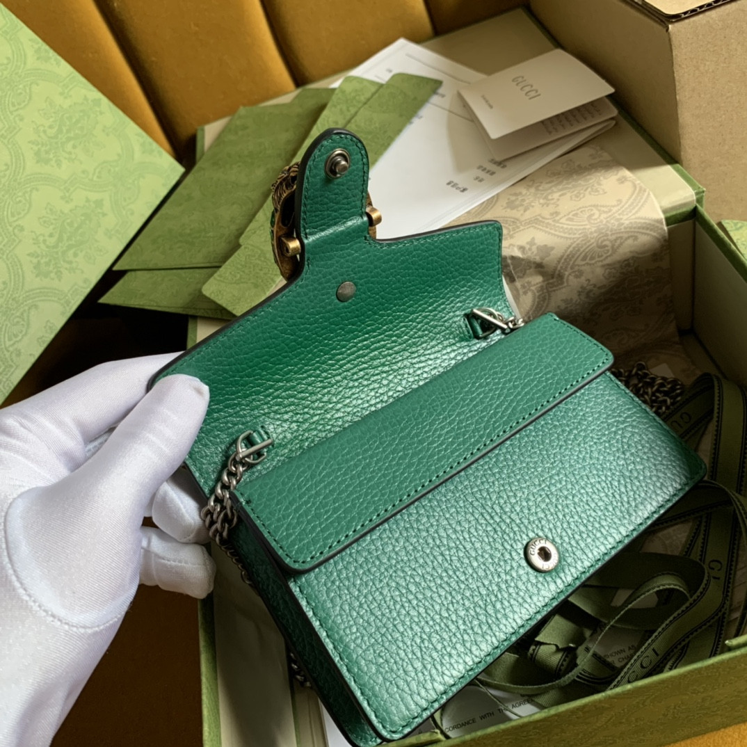 G*u*i DIONYSUS LEATHER S*pER MINI BAG GREEN 6.5"Wx3.9"Hx1.6"D