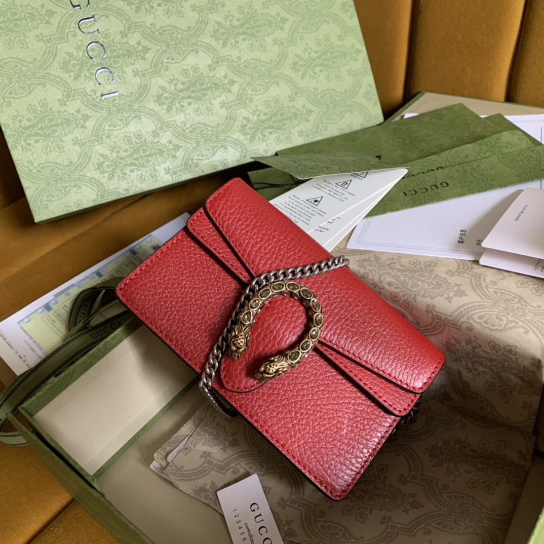 G*u*i DIONYSUS LEATHER S*pER MINI BAG RED 6.5"Wx3.9"Hx1.6"D