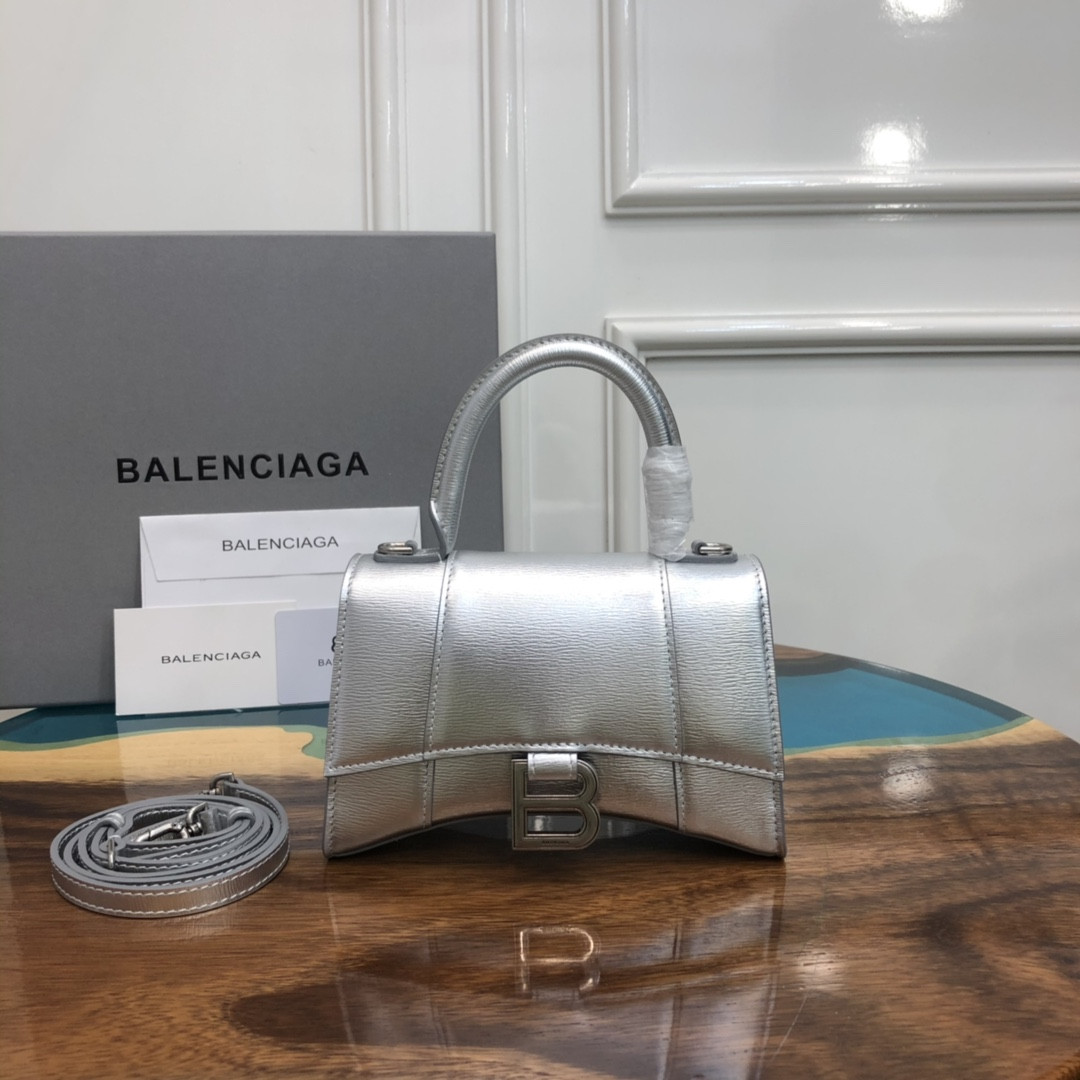 Ba*len*cia*ga WOMEN'S HOURGLASS MINI HANDBAG BOX IN SILVER L7.4 x H5.1 x W3.1 inch