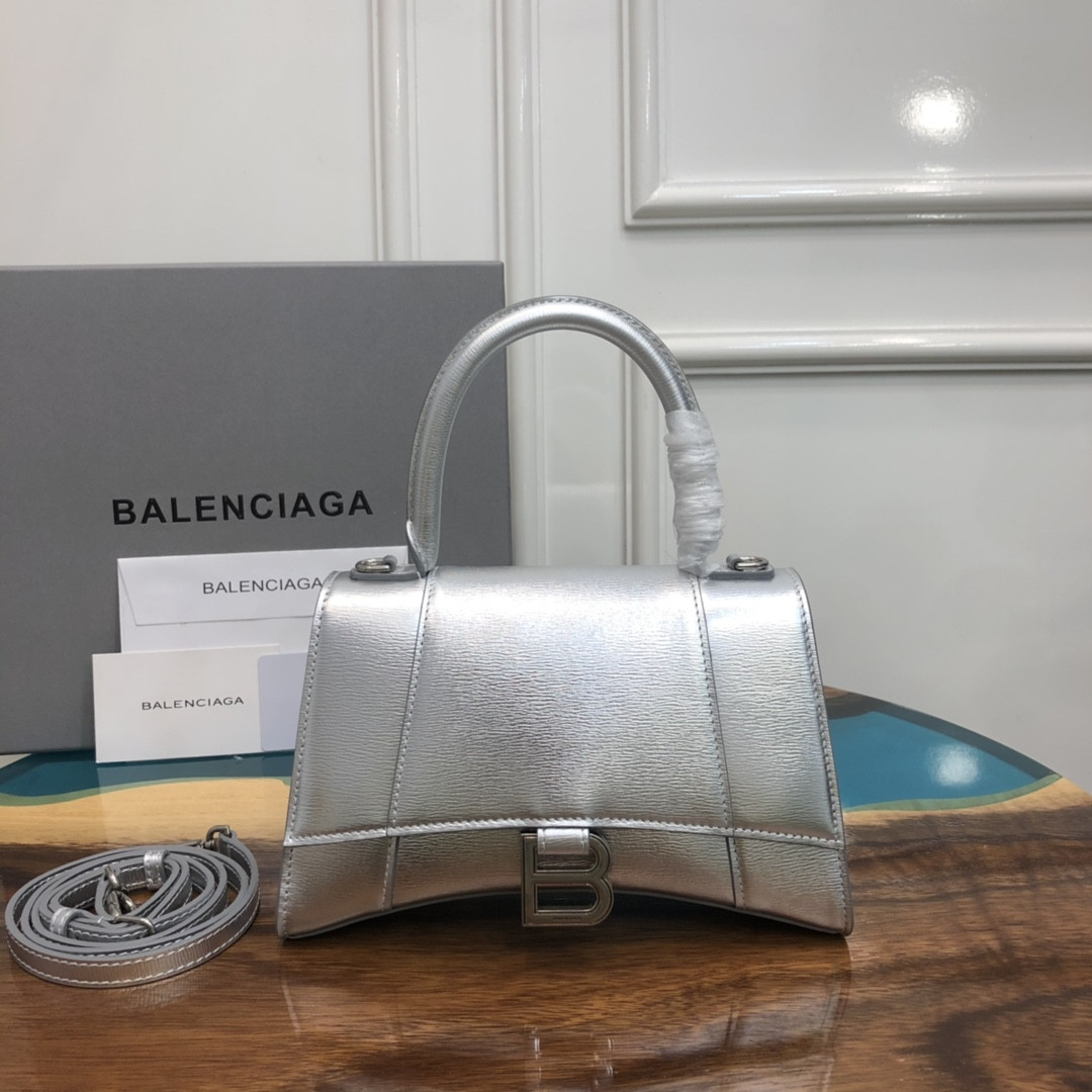 Ba*len*cia*ga WOMEN'S HOURGLASS SMALL HANDBAG SILVER L9 x H5,5 x W3,9 inch