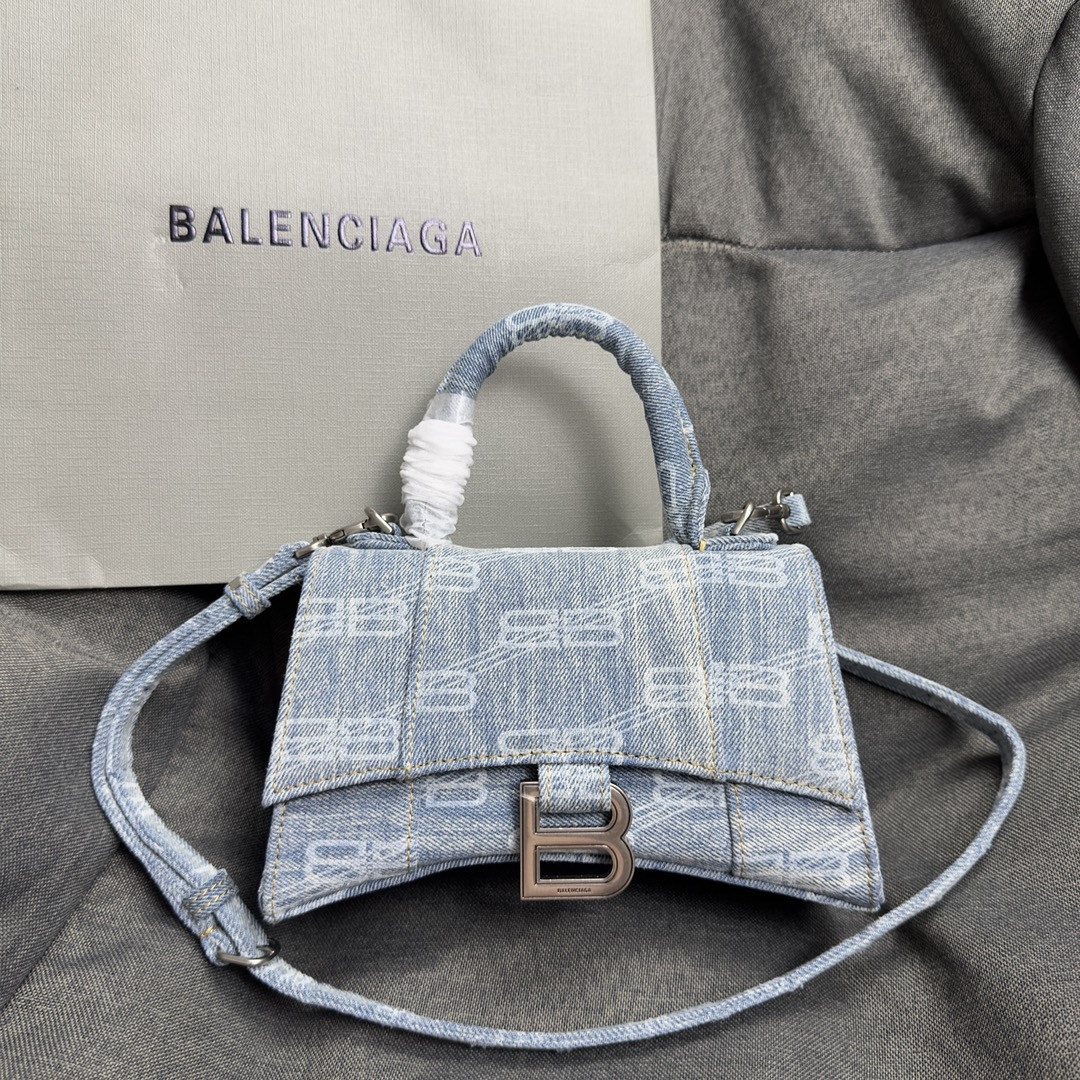 Ba*len*cia*ga WOMEN'S HOURGLASS MINI HANDBAG IN BLUE L7.4 x H5.1 x W3.1 inch