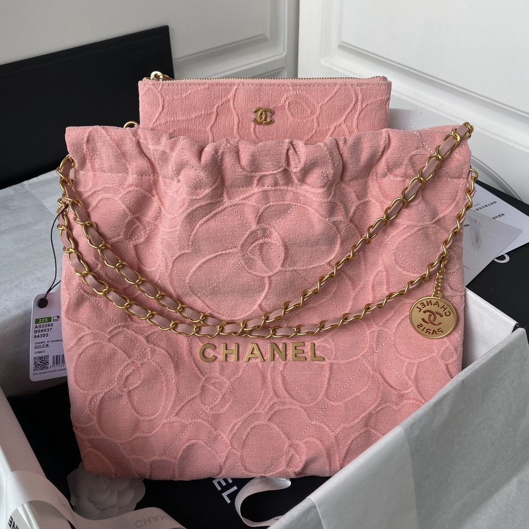 Ch*el 22 SMALL HANDBAG velvet PINK 13.7×14.4×2.7 in