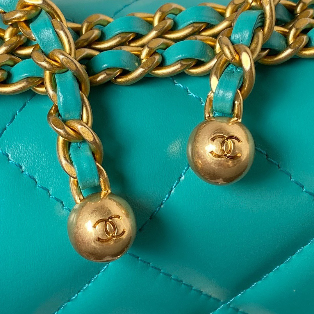 Ch*el MINI FLAP BAG BLUE 12×19×8cm