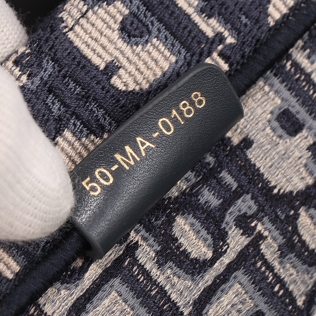 Large D*0r Book Tote  Ecru and Blue D*0r Oblique Embroidery 16.5 x 14 x 7.5 inches