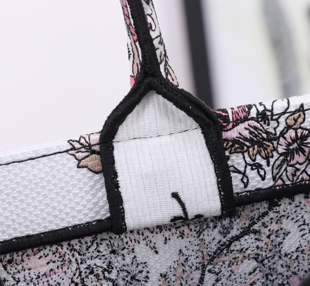 Medium D*0r Book Tote  White and Pastel Pink Butterfly Around The World Embroidery 14 x 11 x 6.5 inches