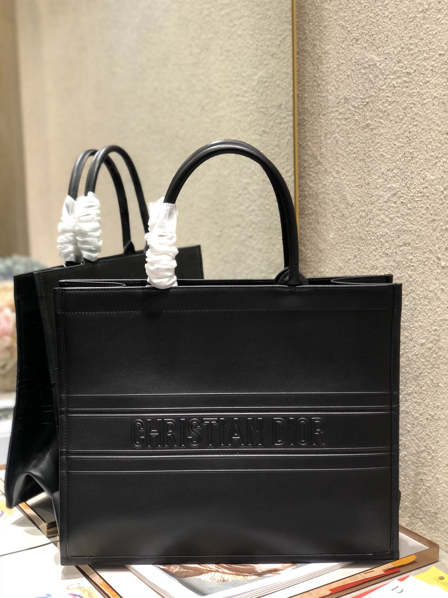 Large D*0r Book Tote Black D*0r Oblique Embossed Calfskin 16.5 x 14 x 7.5 inches