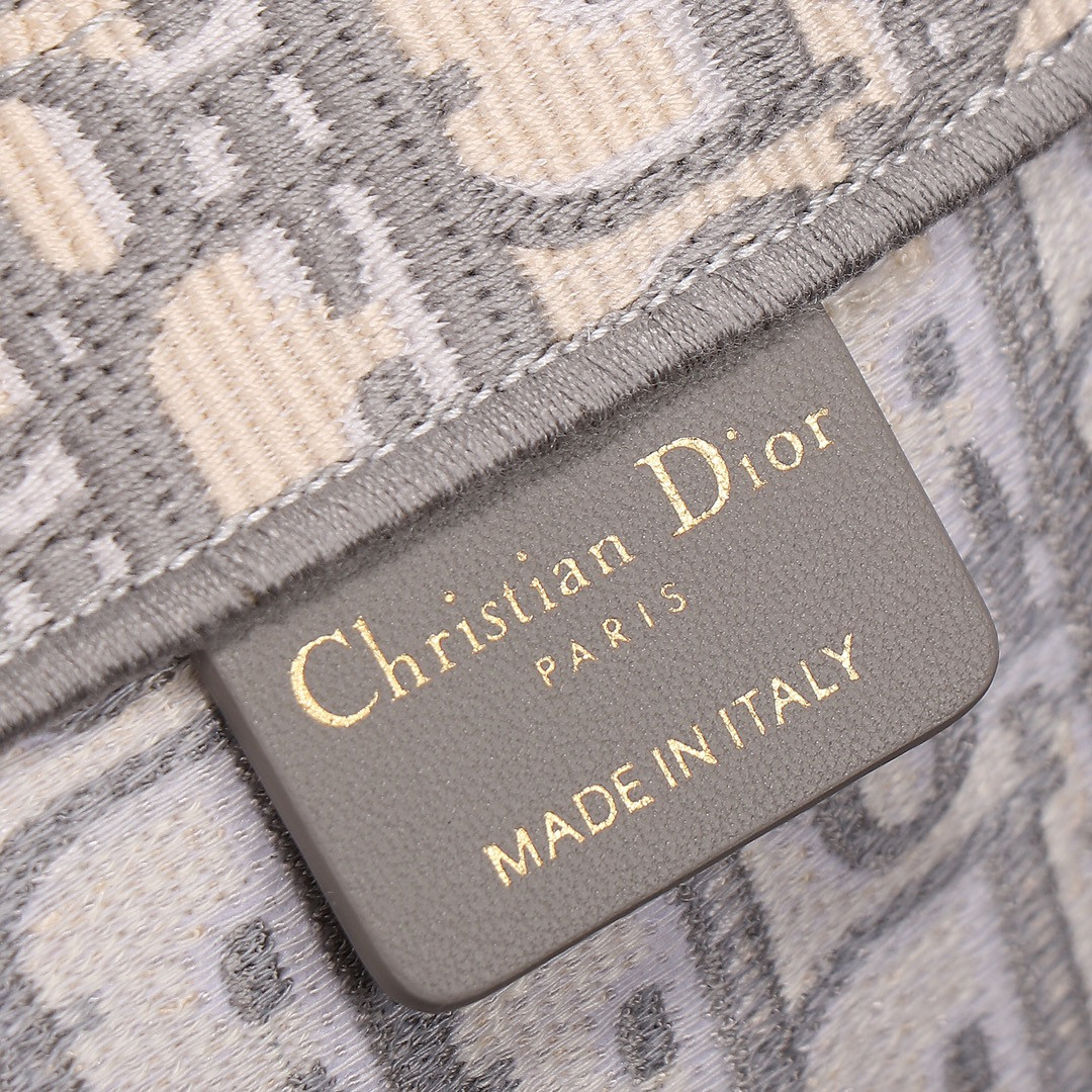 Large D*0r Book Tote Ecru and Gray D*0r Oblique Embroidery 16.5 x 14 x 7.5 inches