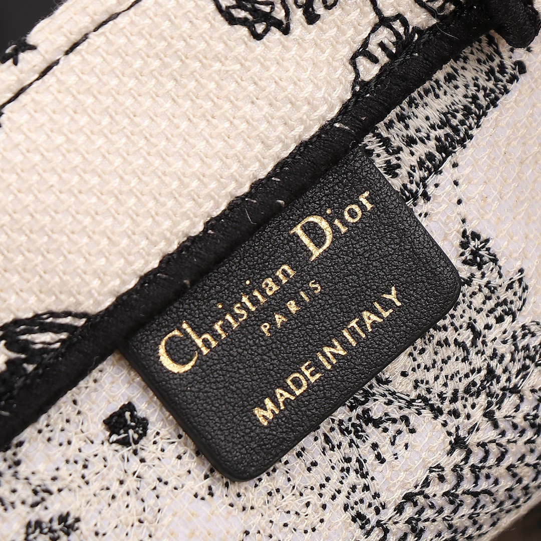 Small D*0r Book Tote Latte and Black Toile de Jouy Zodiac Embroidery 10.5 x 8.5 x 5.5 inches