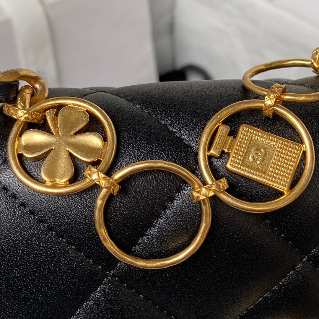 Ch*el MINI FLAP BAG BLACK 5.3 × 6.6 × 3.1 in