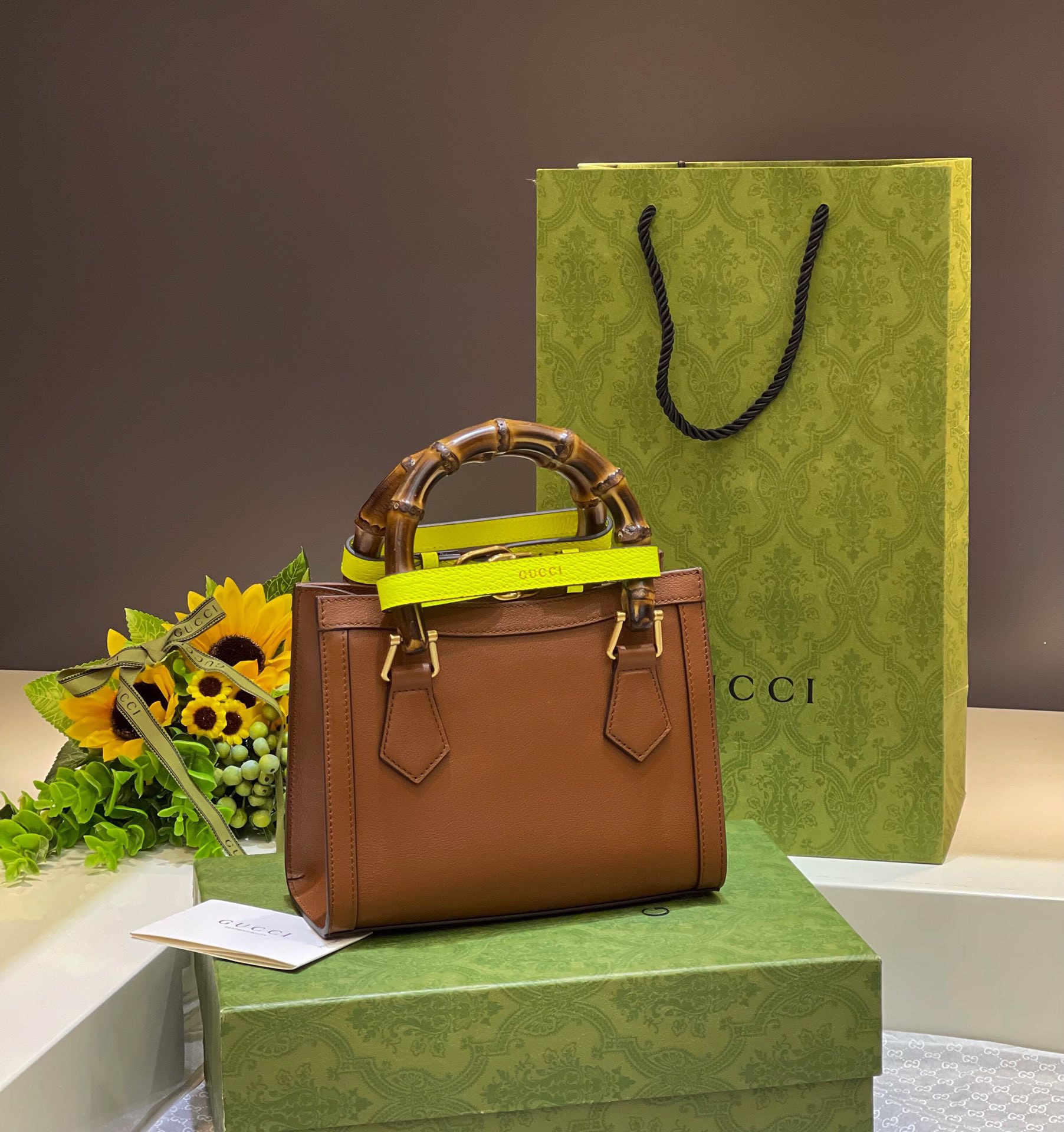 G*u*i DIANA MINI TOTE BAG Brown 20W x 16H x 10D CM