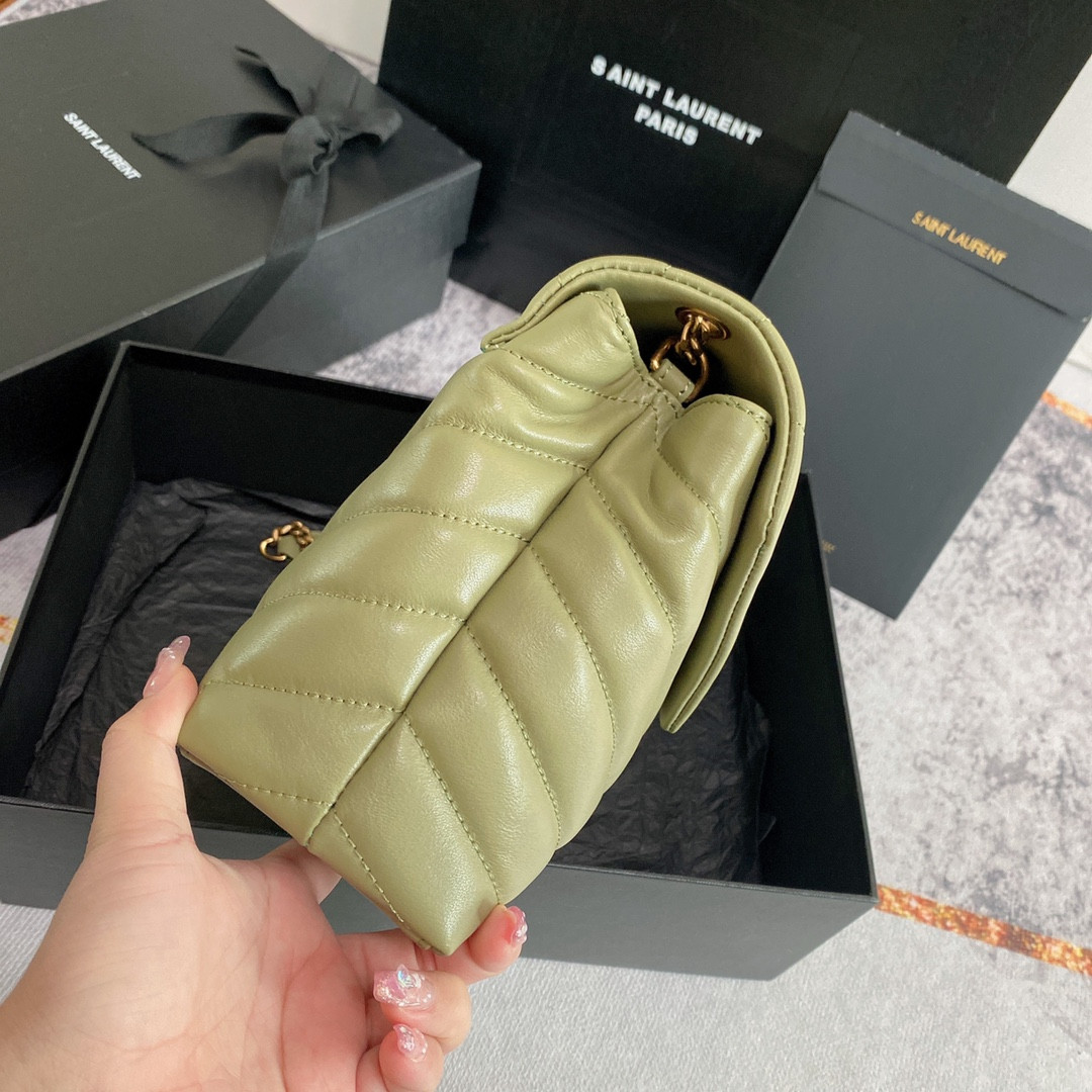 Y*L LOULOU SMALL IN QUILTED LEATHER GREEN 9 X 6.1 X 3.3 INCHES