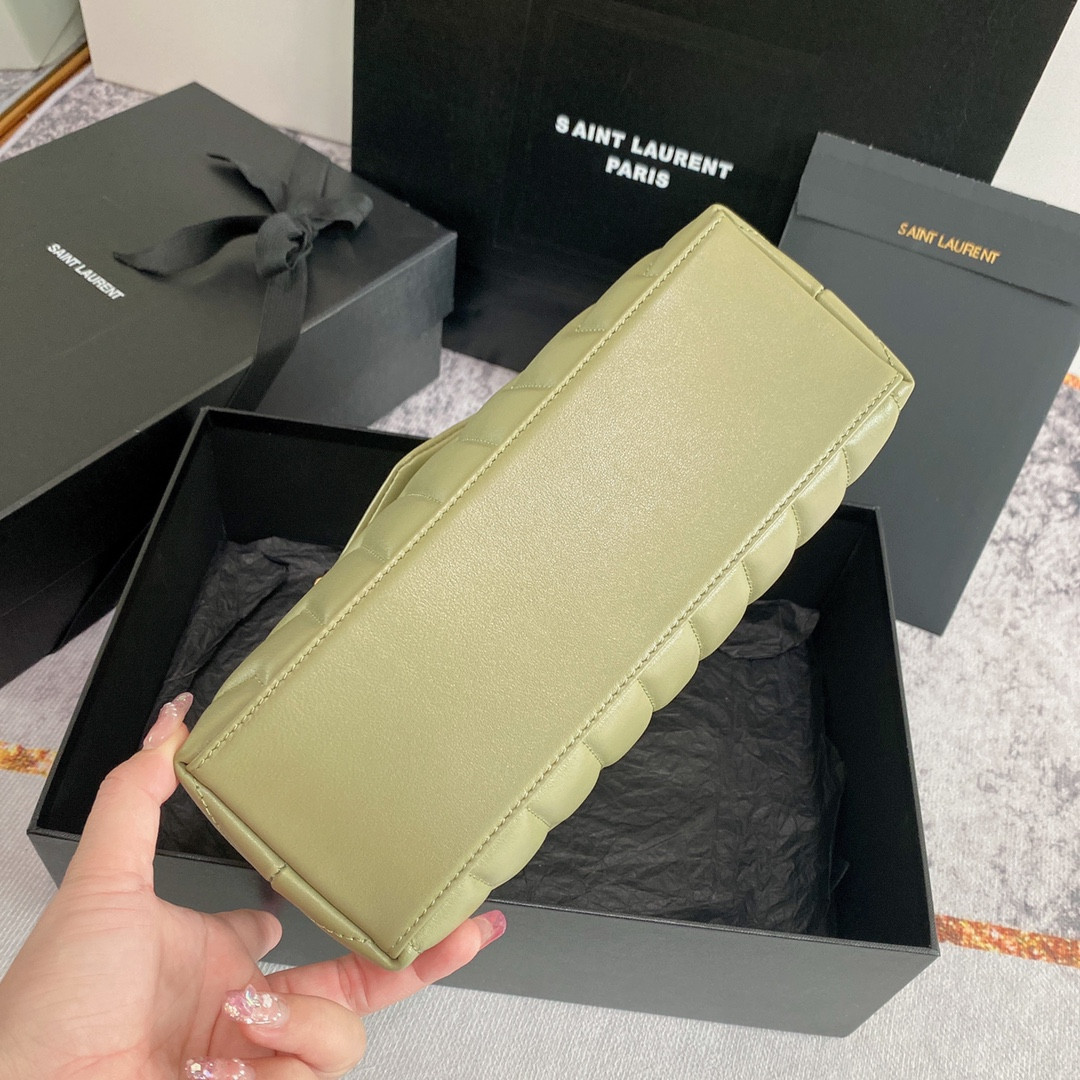 Y*L LOULOU SMALL IN QUILTED LEATHER GREEN 9 X 6.1 X 3.3 INCHES