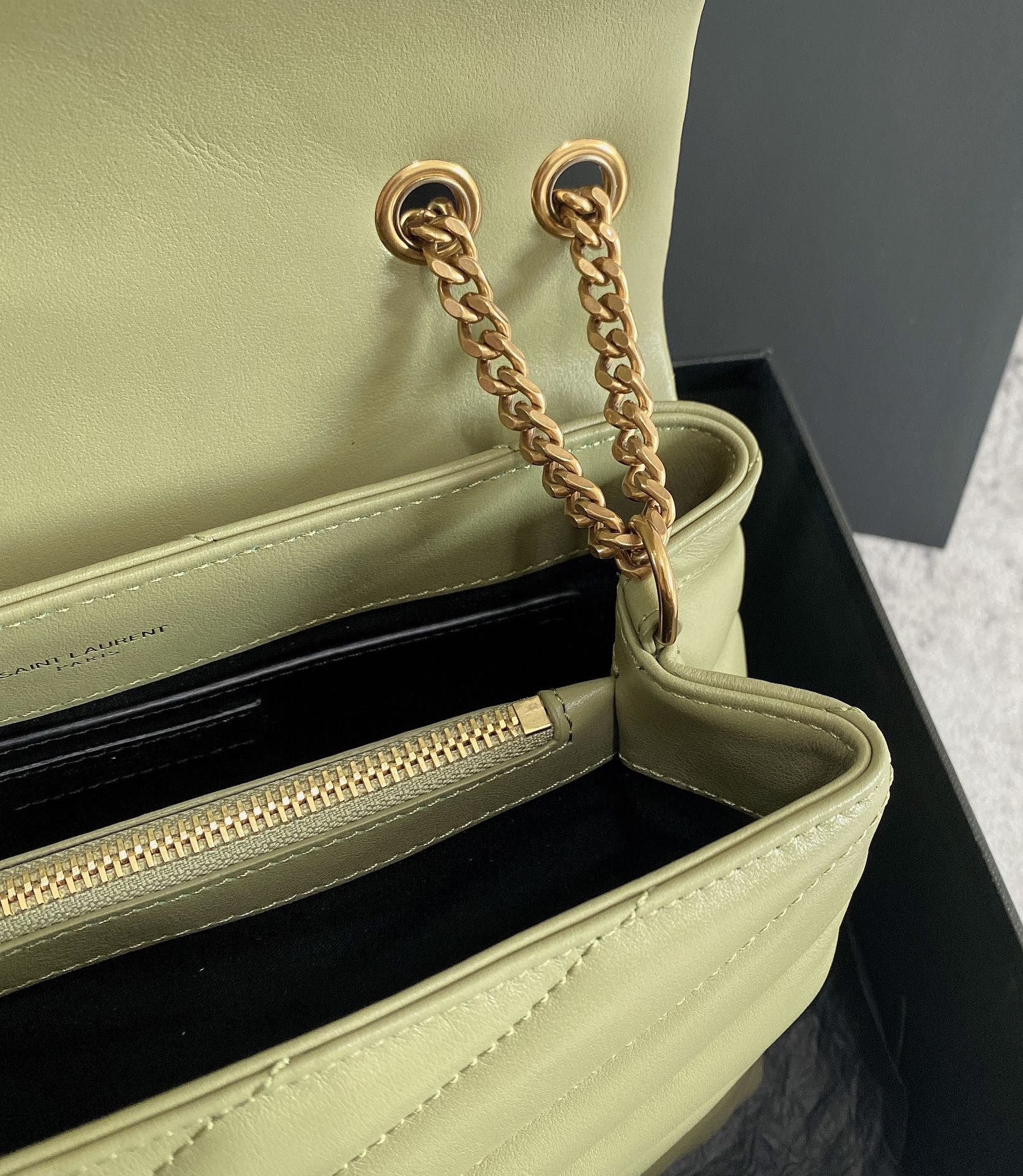 Y*L LOULOU SMALL IN QUILTED LEATHER GREEN 9 X 6.1 X 3.3 INCHES