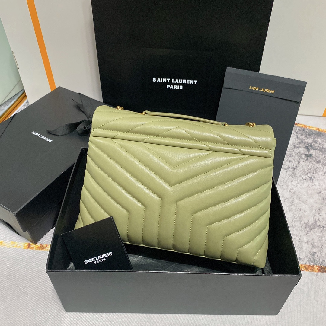 Y*L LOULOU MEDIUM IN QUILTED LEATHER GREEN 12.5 X 8.6 X 3.5 INCHES