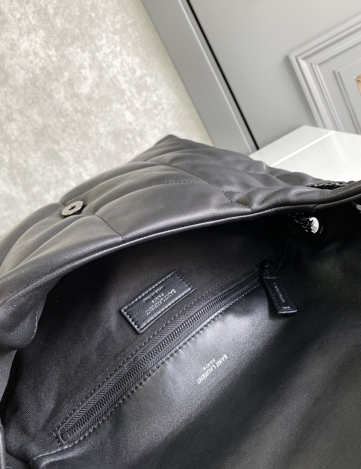 Y*L PUFFER MEDIUM IN NAPPA LEATHER ALL BLACK 13.7 X 9 X 5.3 INCHES