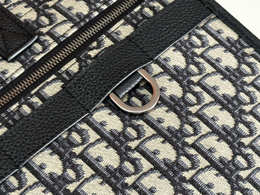 D*0r Safari Tote Bag Blue D*0r Oblique Jacquard and Grained Calfskin 15.5 x 14 x 4.5 inches