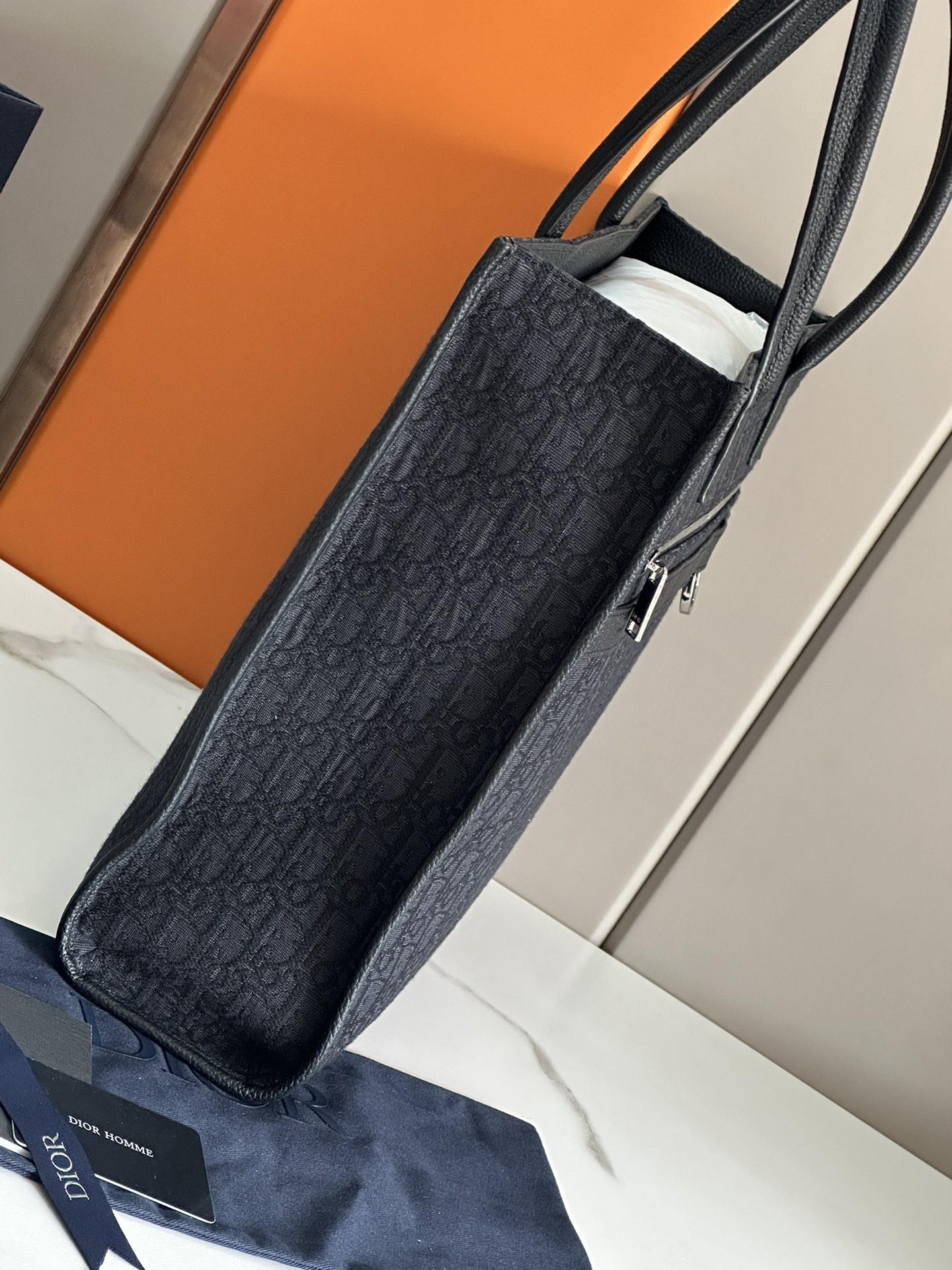 D*0r Safari Tote Bag Black D*0r Oblique Jacquard and Grained Calfskin 15.5 x 14 x 4.5 inches