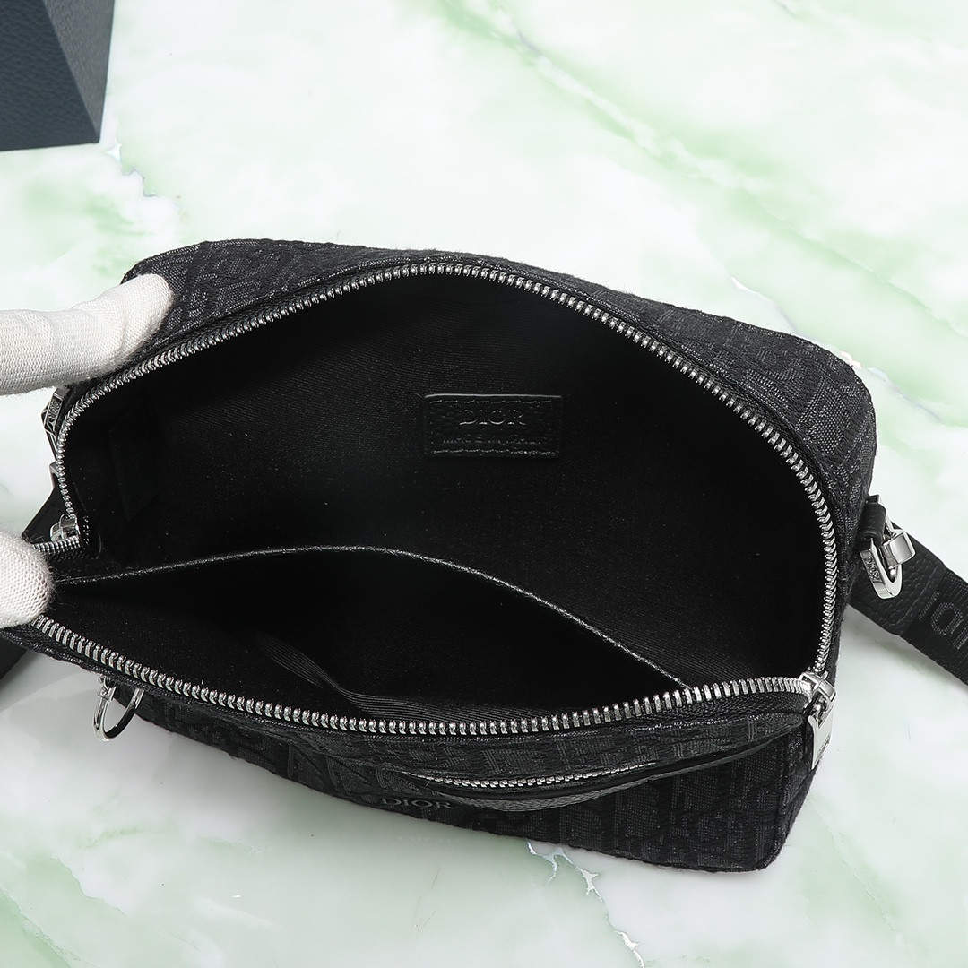 D*0r Safari Bag with Strap  Black D*0r Oblique Jacquard  8.5 x 6 x 2.5 inches