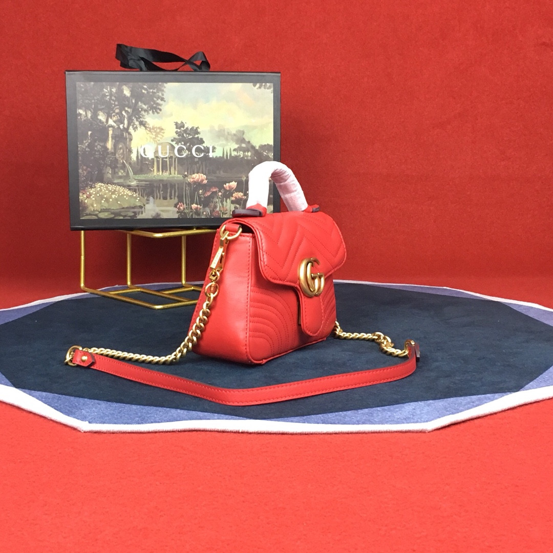 G*u*i GG MARMONT MATELASSÉ MINI BAG RED 8.5"W x 5"H x 2.5"D