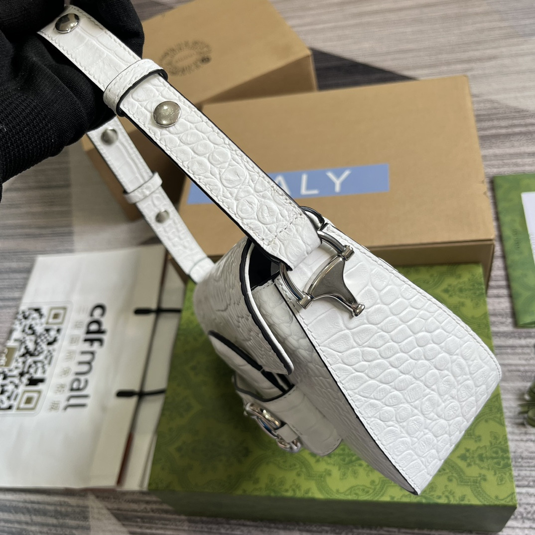 G*u*i HORSEBIT 1955 SMALL SHOULDER BAG WHITE 10.4"W x 6.7-4.1"H x 3.1-1.6"D