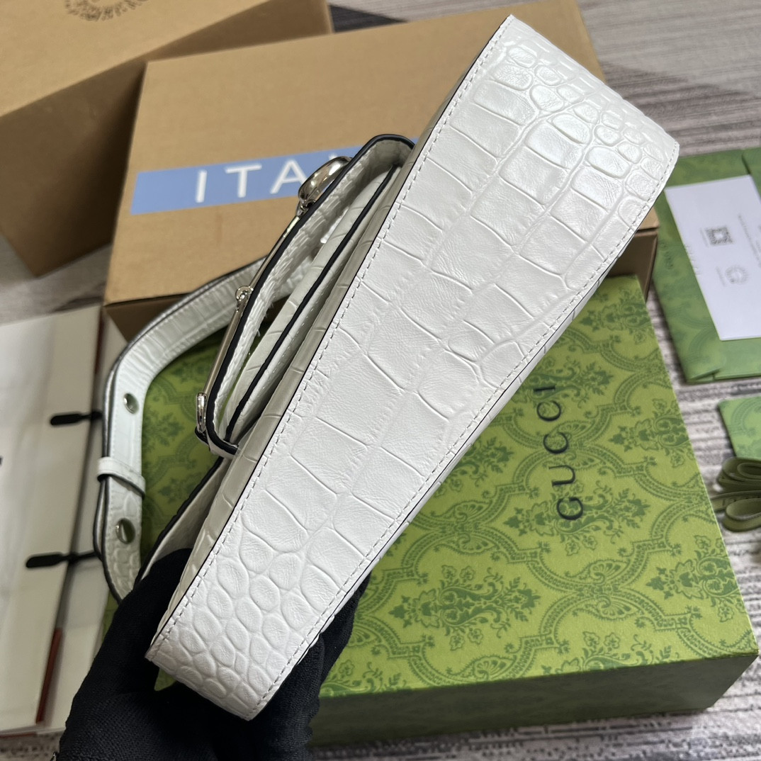 G*u*i HORSEBIT 1955 SMALL SHOULDER BAG WHITE 10.4"W x 6.7-4.1"H x 3.1-1.6"D