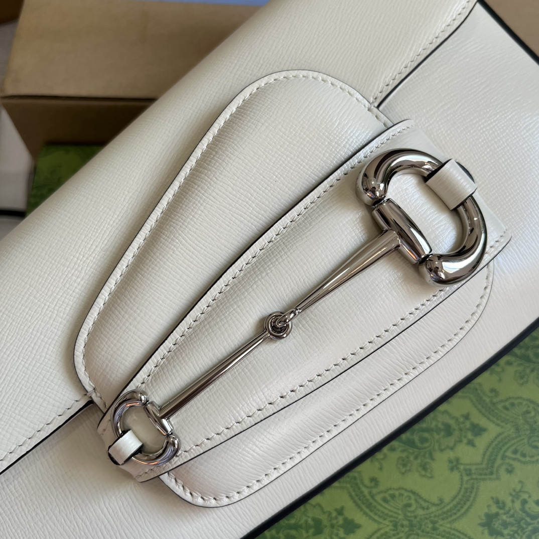 G*u*i HORSEBIT 1955 SMALL SHOULDER BAG WHITE 10.4"W x 6.7-4.1"H x 3.1-1.6"D