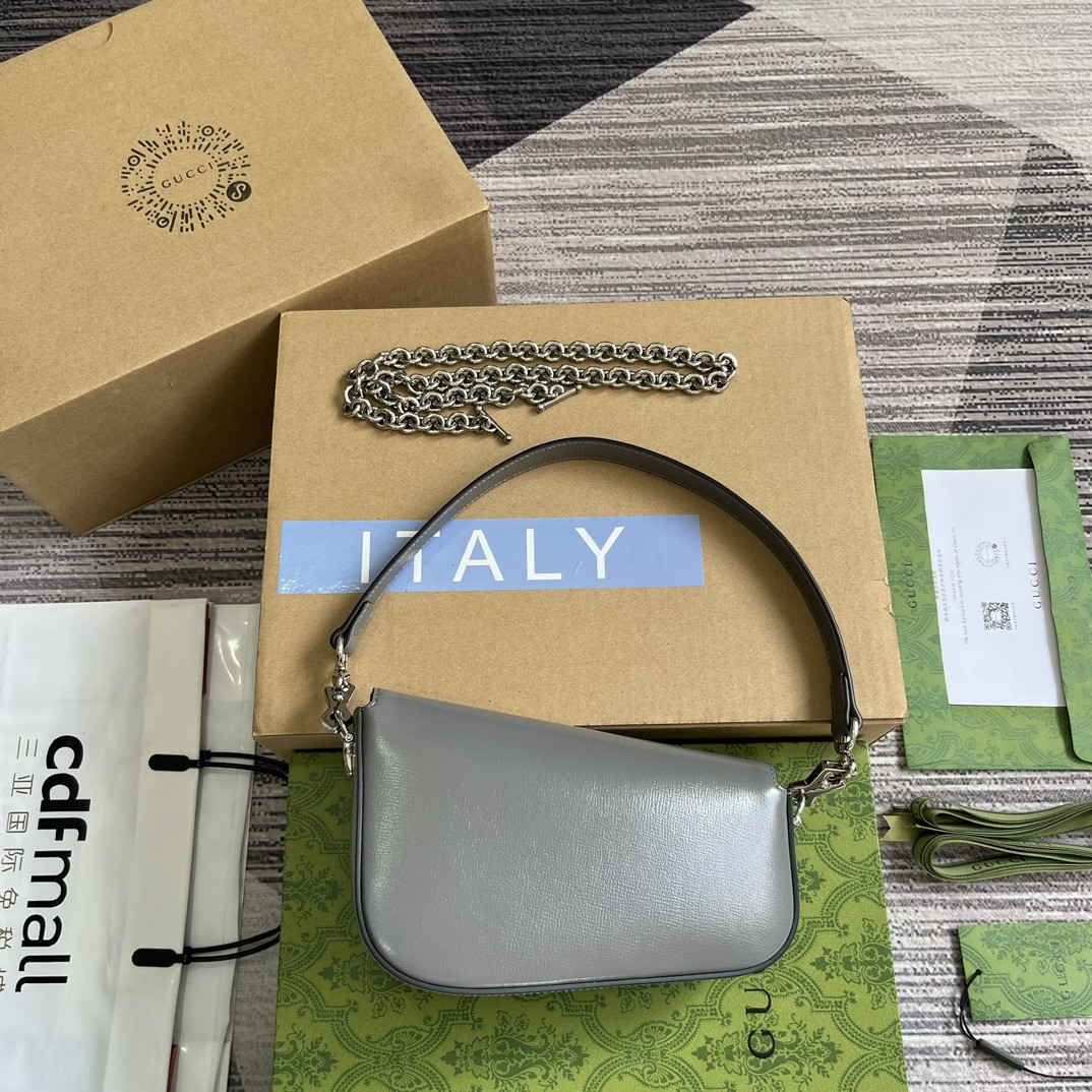 G*u*i HORSEBIT 1955 MINI SHOULDER BAG GRAY 7.7"W x 5-3.1"H x 2.4-1.2"D