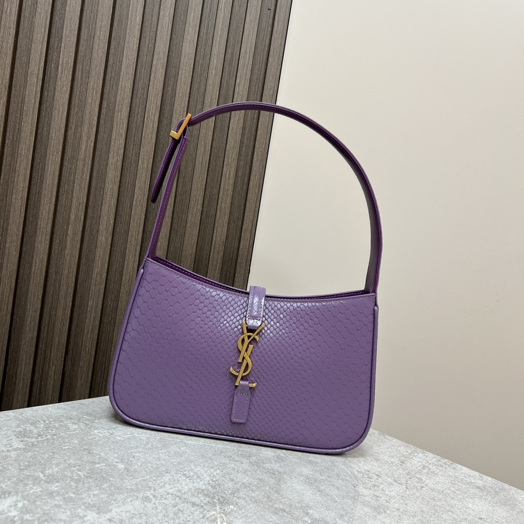 Y*L LE 5 À 7 IN CROCODILE-EMBOSSED LEATHER purple 9 X 6.3 X 2.5 INCHES