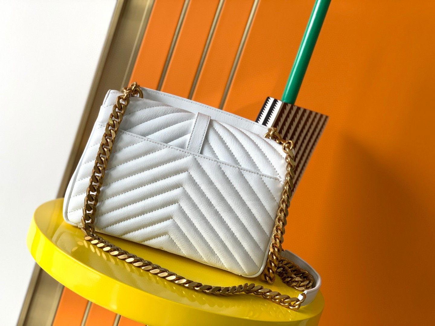 Y*L COLLEGE MEDIUM IN QUILTED LEATHER white  9.4 X 6.6 X 2.5 INCHES