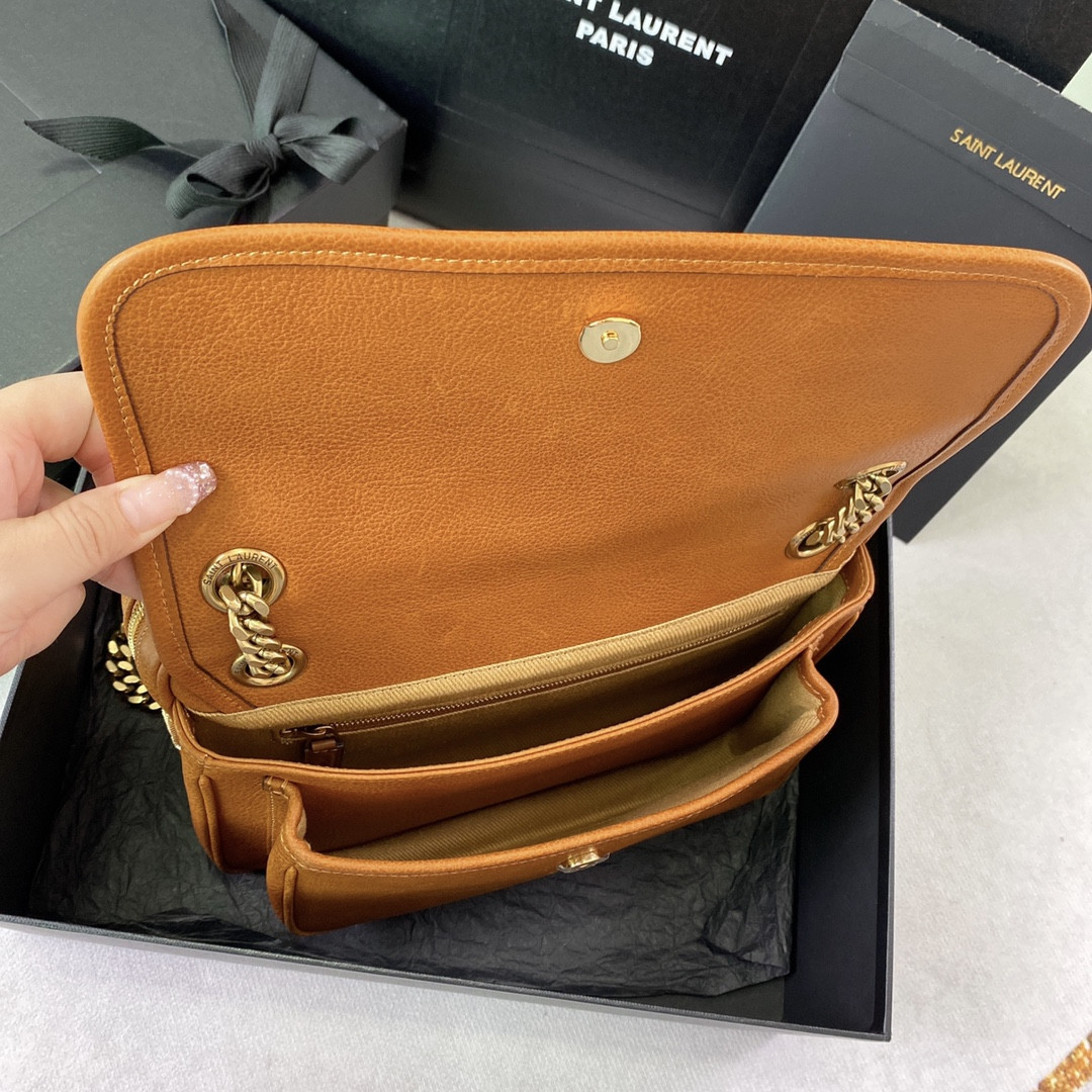 Y*L NIKI MEDIUM IN VINTAGE LEATHER ORANGE 11 X 7.8 X 3.3 INCHES