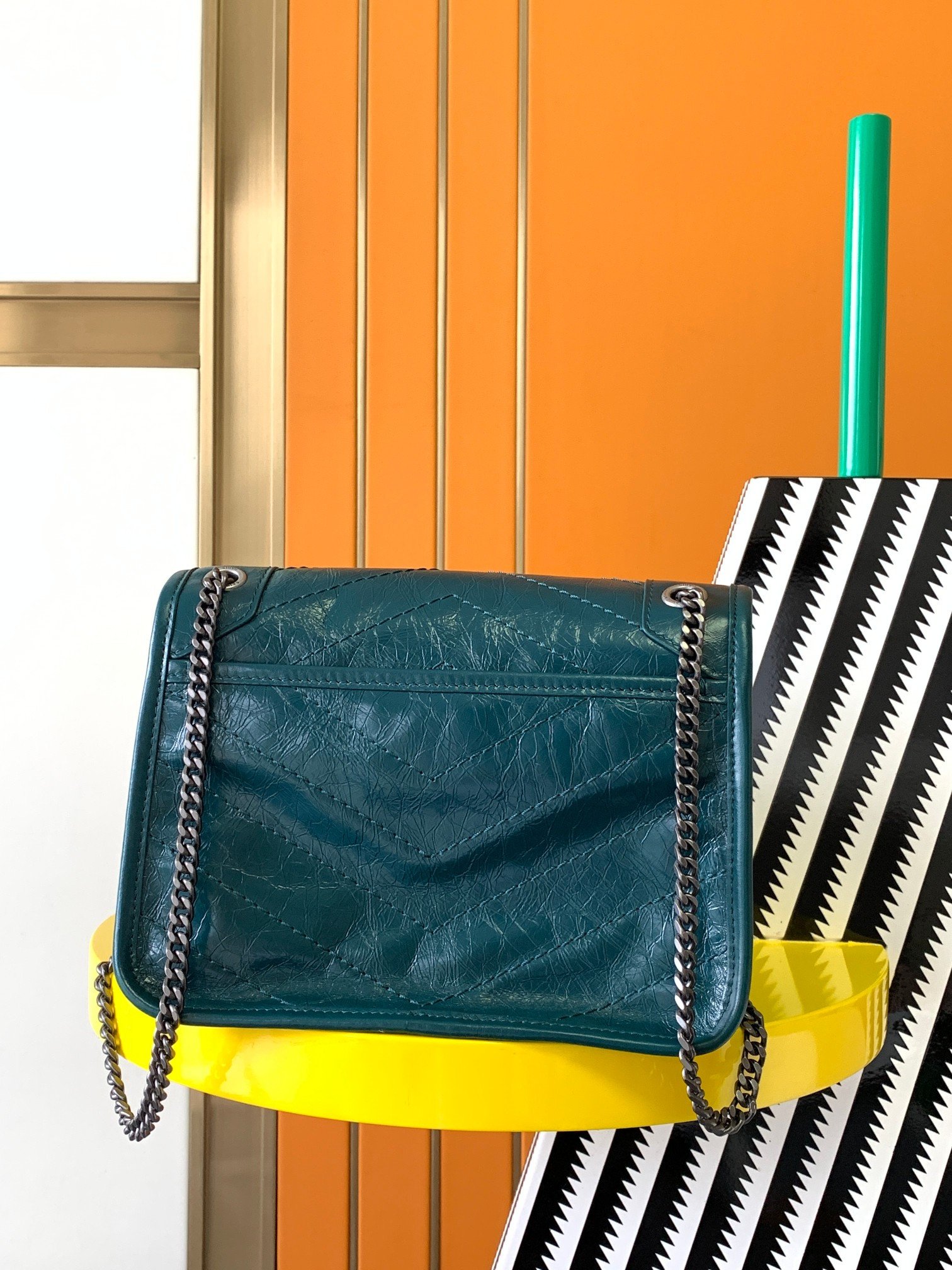 Y*L NIKI BABY IN VINTAGE LEATHER BLUE 8.2 X 6 X 2.9 INCHES