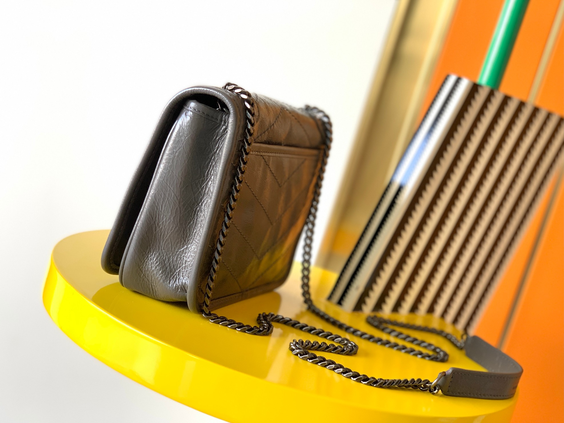 Y*L NIKI CHAIN WALLET IN SHINY LEATHER GRAY 19 x 15 x 6 CM