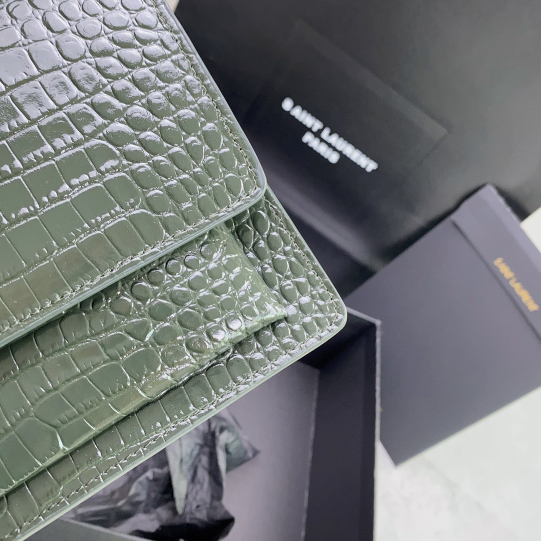 Y*L SUNSET MEDIUM IN CROCODILE-EMBOSSED LEATHER MINT 8 X 6.2 X 2.5 INCHES