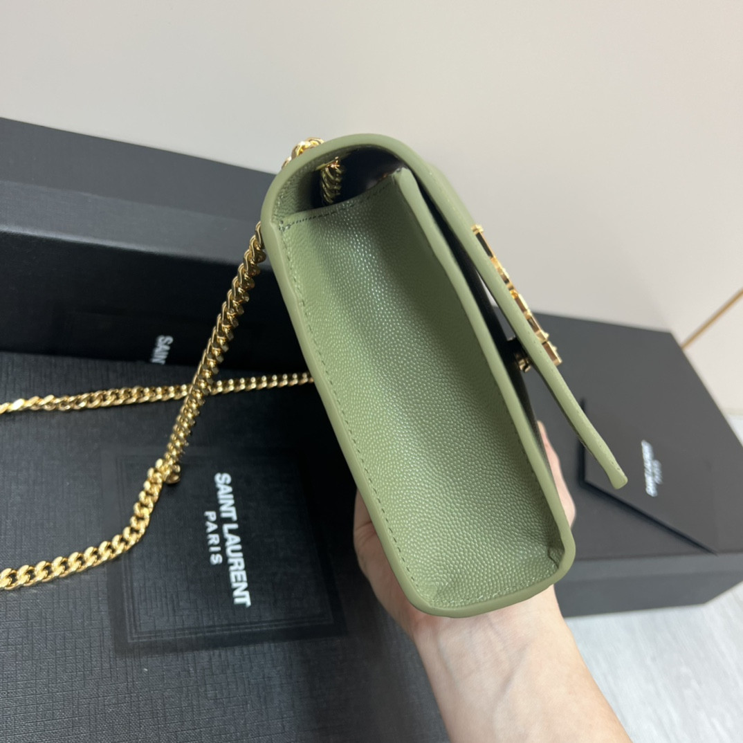 Y*L KATE MEDIUM IN GRAIN DE POUDRE EMBOSSED LEATHER GREEN 9.4 X 5.7 X 2.1 INCHES