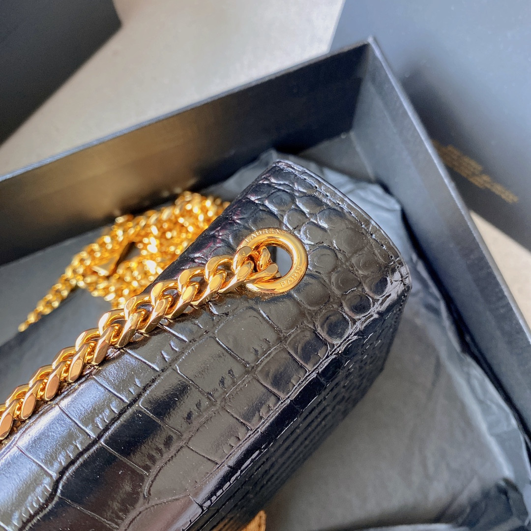 Y*L KATE SMALL IN GRAIN DE POUDRE EMBOSSED LEATHER BLACK 7.8 X 4.9 X 1.9 INCHES