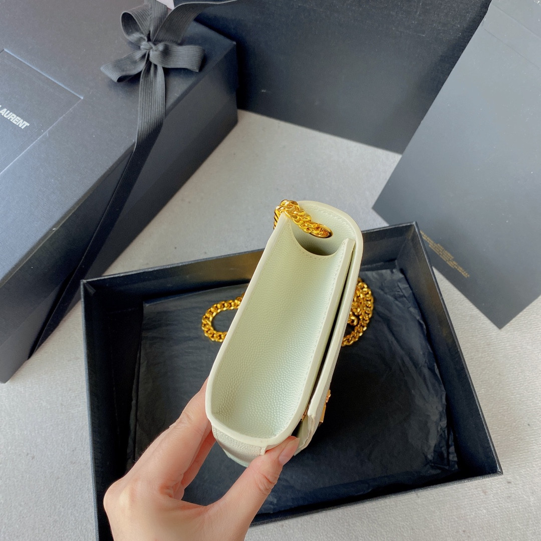 Y*L KATE SMALL IN GRAIN DE POUDRE EMBOSSED LEATHER WHITE 7.8 X 4.9 X 1.9 INCHES