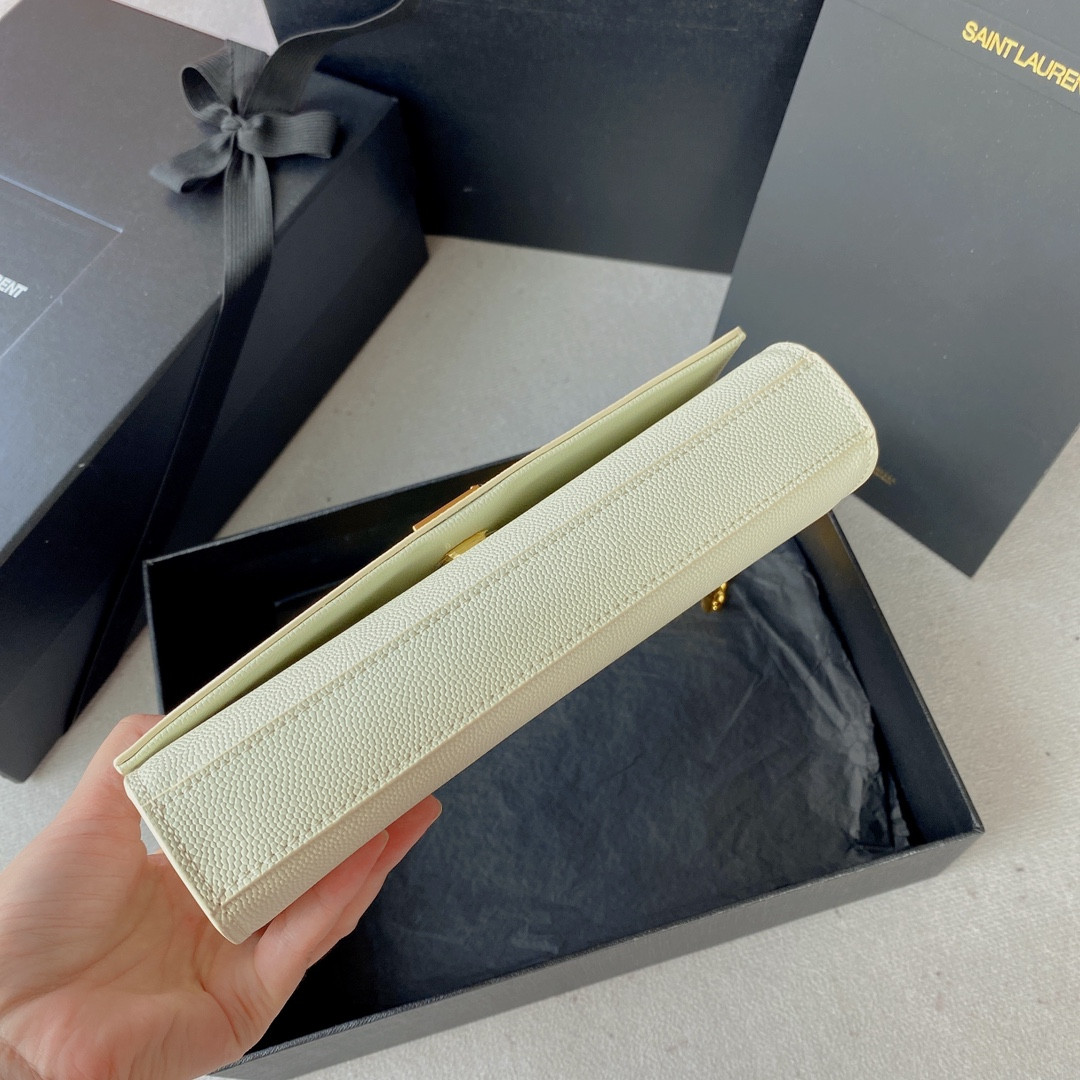 Y*L KATE SMALL IN GRAIN DE POUDRE EMBOSSED LEATHER WHITE 7.8 X 4.9 X 1.9 INCHES