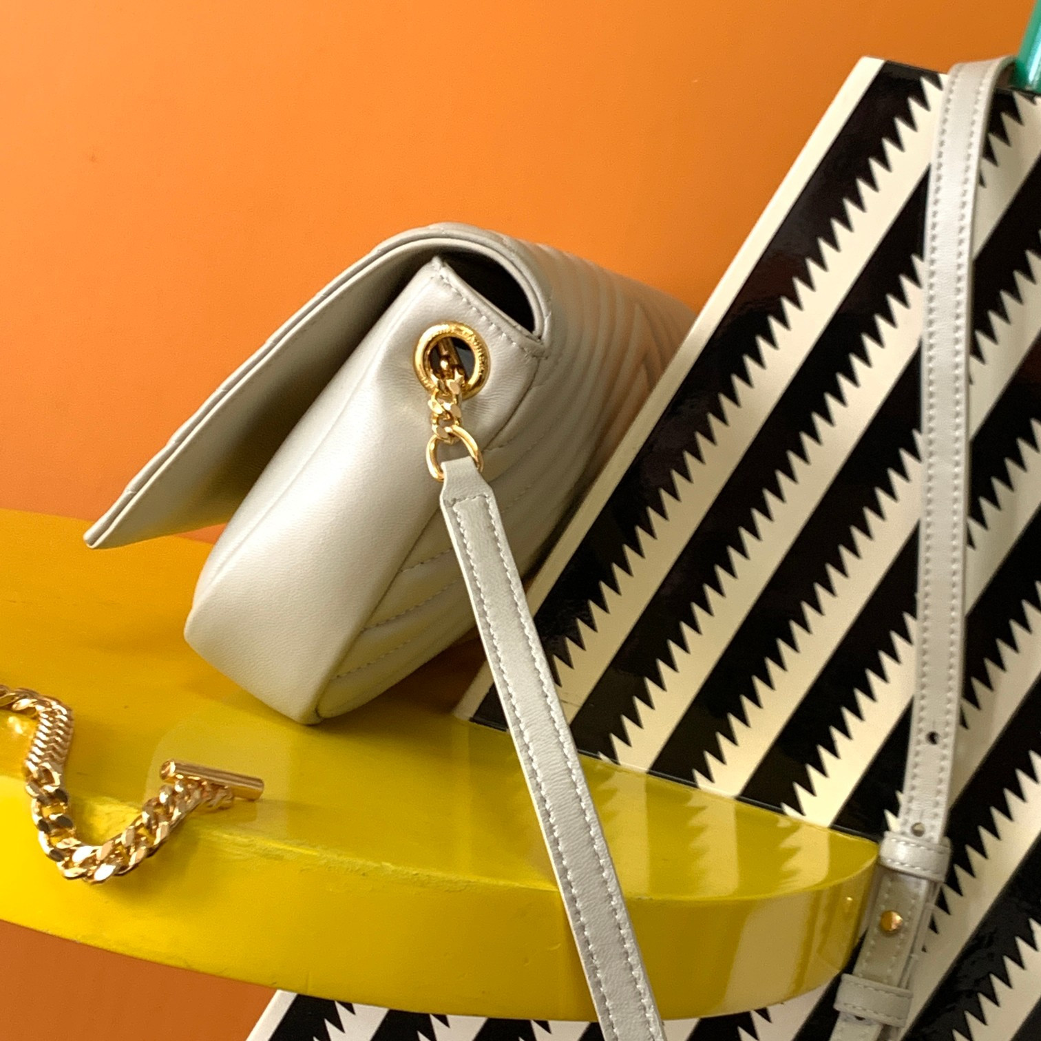 Y*L KATE 99 IN QUILTED NAPPA LEATHER WHITE 10.2 X 5.3 X 1.7 INCHES