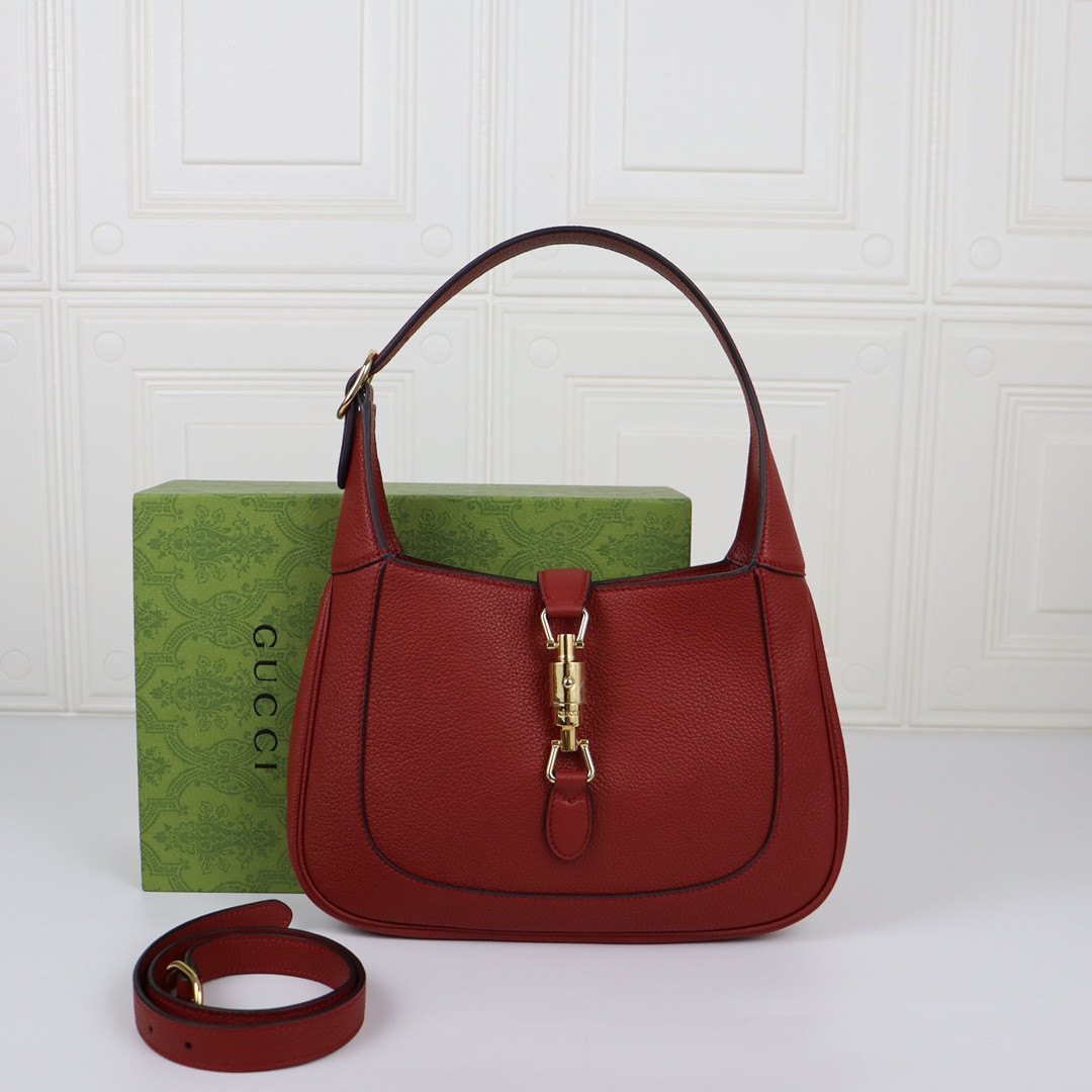 G*u*i JACKIE SMALL SHOULDER BAG Rosso Ancora 10.8"W x 7.5"H x 1.6"D