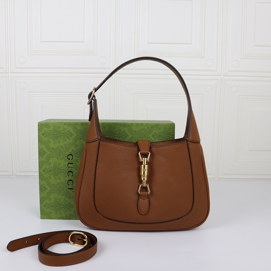 G*u*i JACKIE SMALL SHOULDER BAG Brown 10.8"W x 7.5"H x 1.6"D