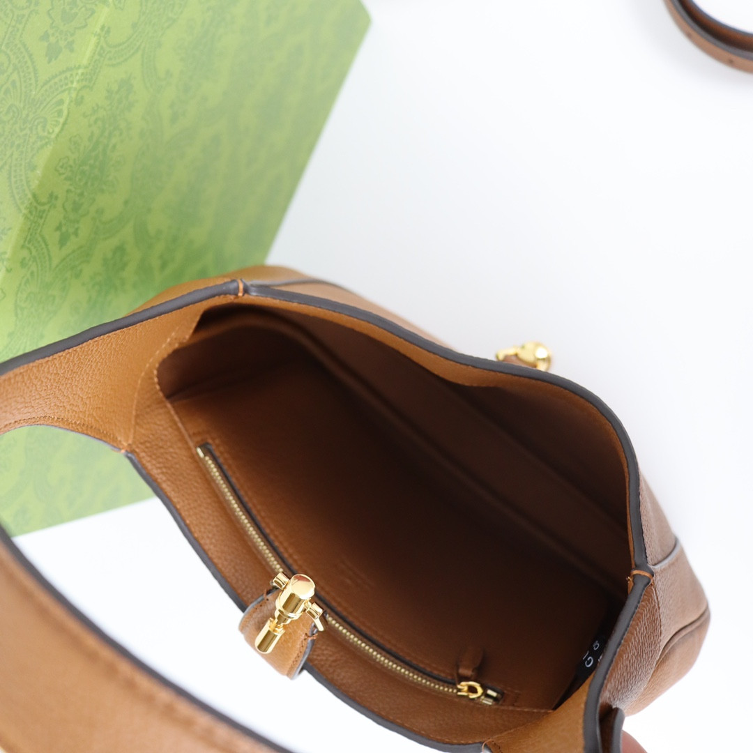 G*u*i JACKIE SMALL SHOULDER BAG Brown 10.8"W x 7.5"H x 1.6"D