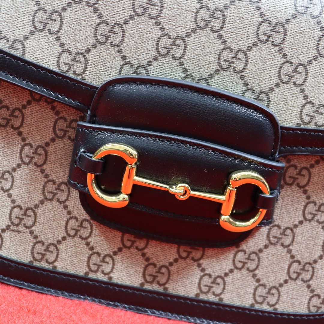 G*u*i HORSEBIT 1955 SHOULDER BAG Beige Black 9.8"W x 7"H x 3.1"D